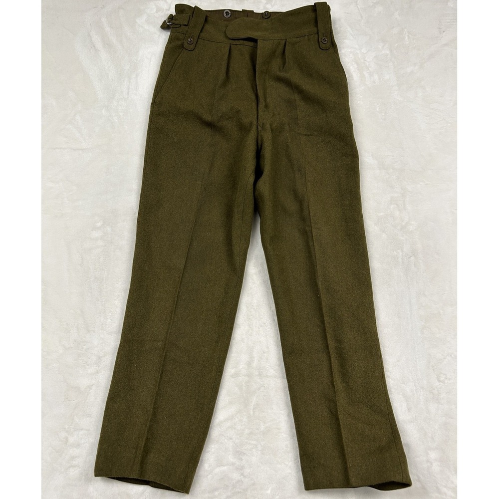British Military No 2 Dress Trousers Mens 26 Olive Green Wool Side Adjusters